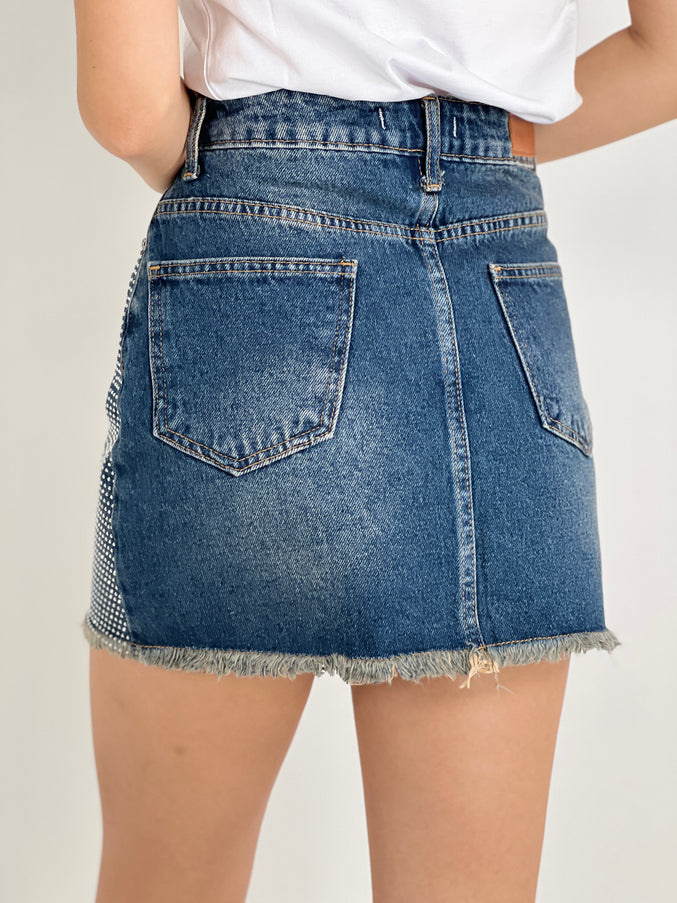 Crystal-Embellished Denim Miniskirt