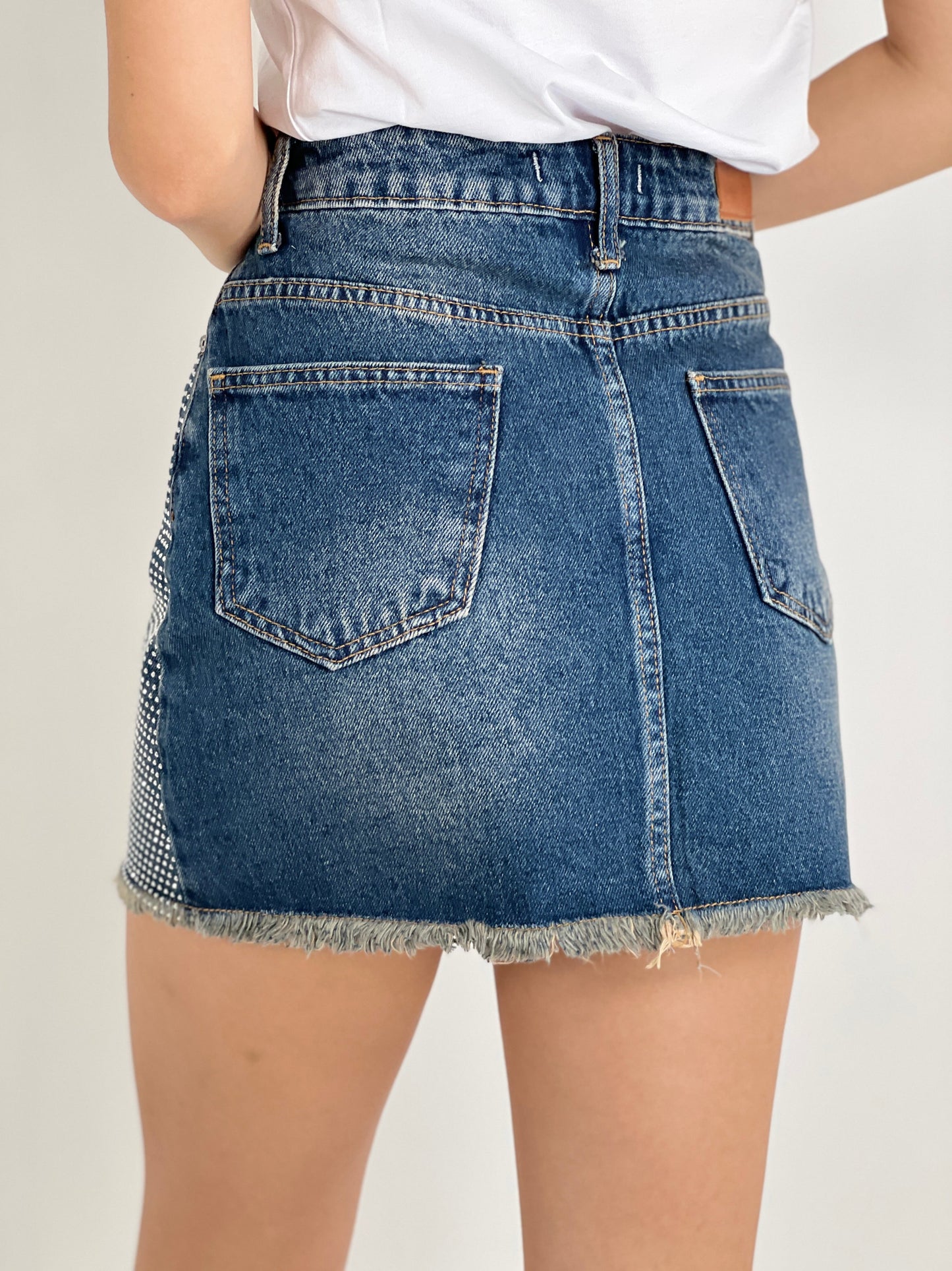 Gaiia Crystal-Embellished Denim Miniskirt