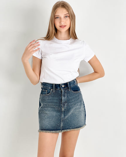 Crystal-Embellished Denim Miniskirt