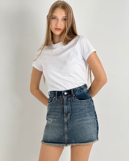 Crystal-Embellished Denim Miniskirt