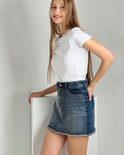 Crystal-Embellished Denim Miniskirt