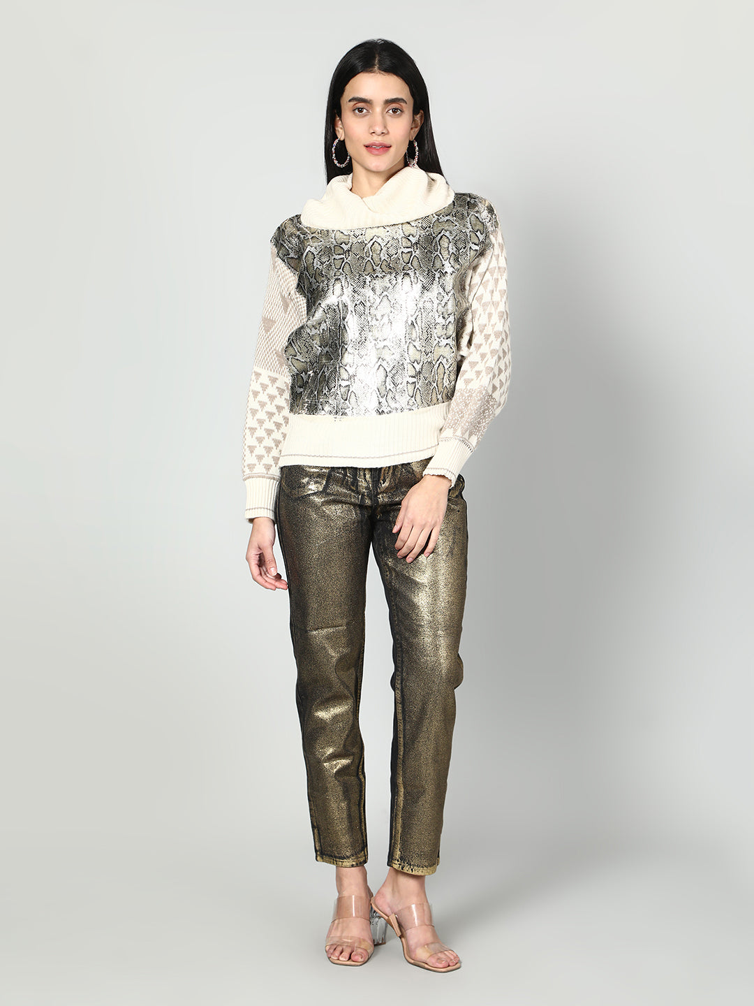 Snake Print High Neck Pullover