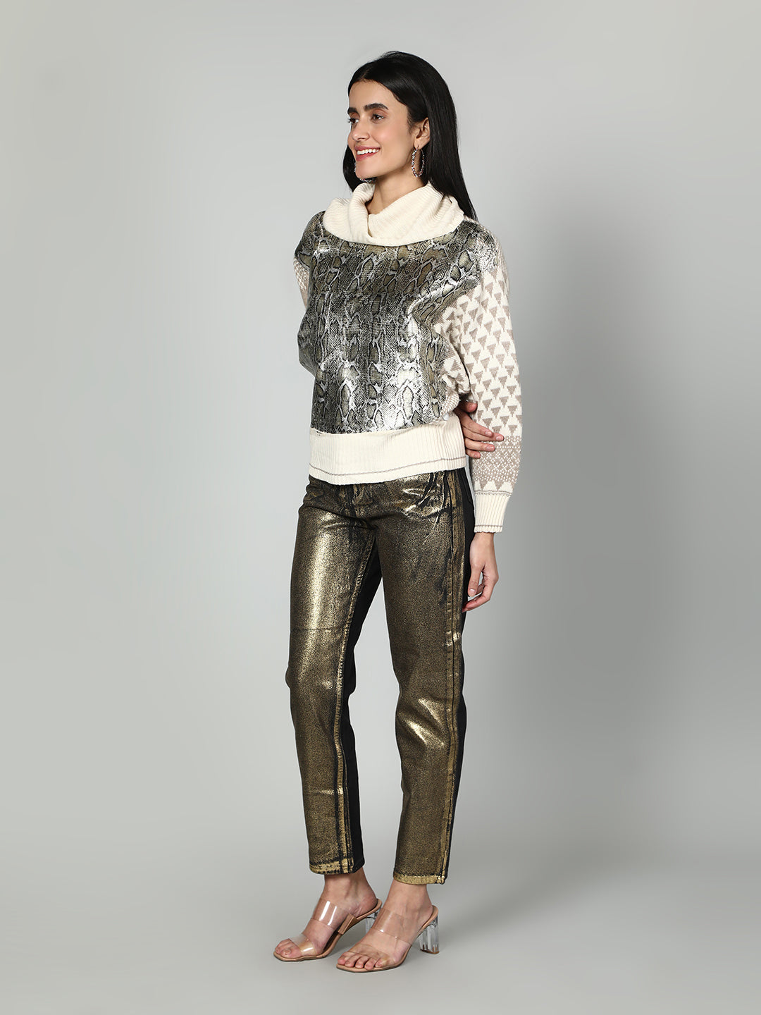 Gaiia Snake Print High Neck Pullover