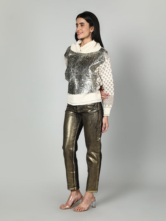 Gaiia Snake Print High Neck Pullover