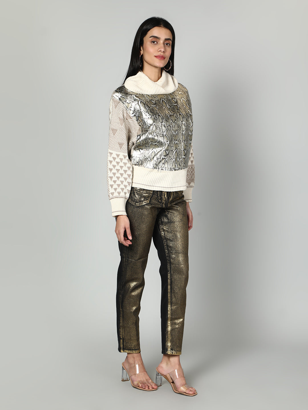 Gaiia Snake Print High Neck Pullover