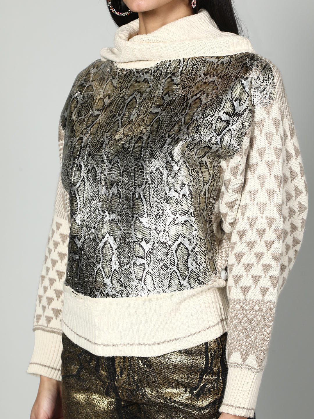 Gaiia Snake Print High Neck Pullover