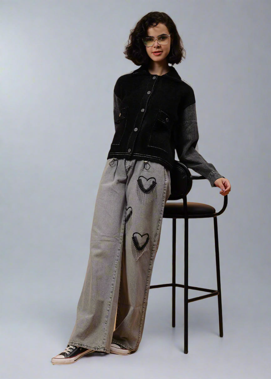 Gaiia Heart Design Wide Leg Denim