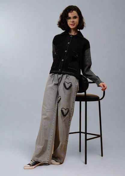 Gaiia Heart Design Wide Leg Denim