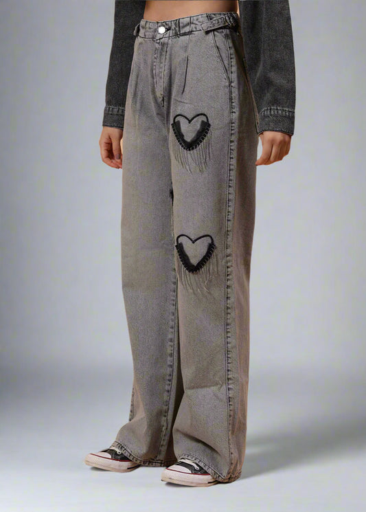 Heart Design Wide Leg Denim