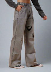 Heart Design Wide Leg Denim