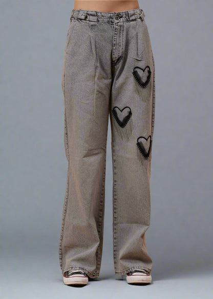 Gaiia Heart Design Wide Leg Denim