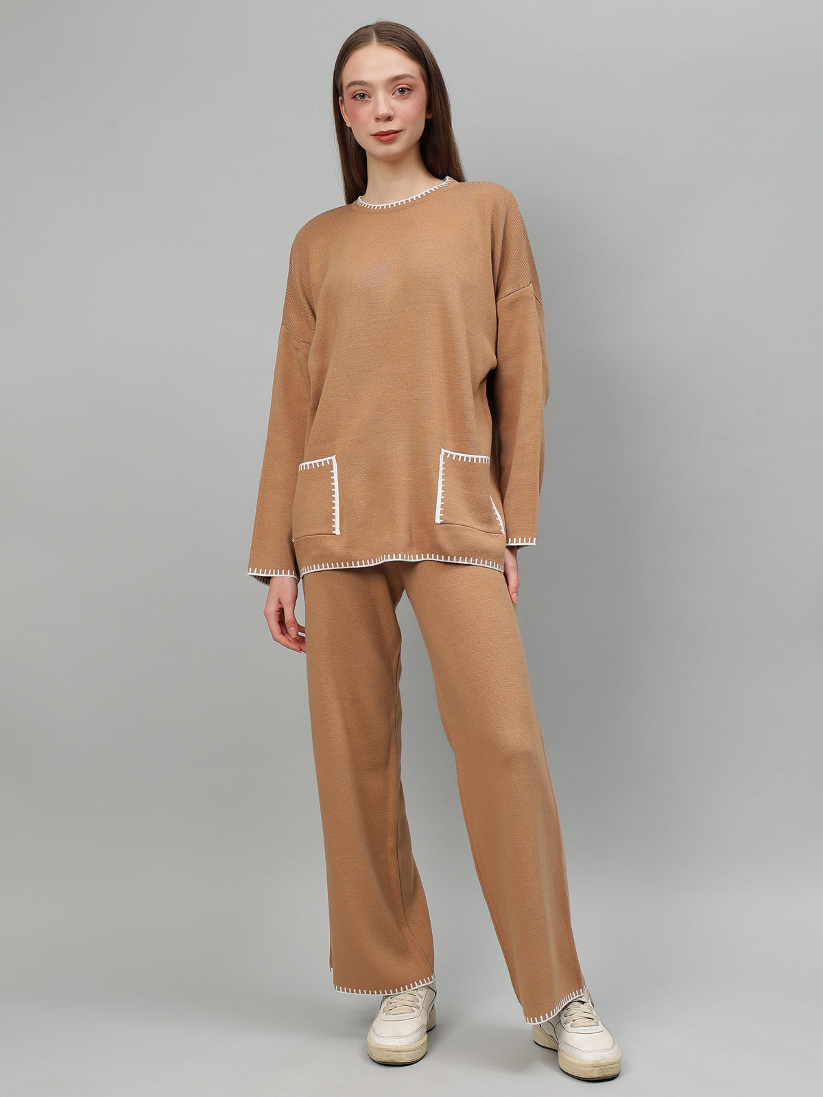 New Round Neck Pocket Pattern Co-ord Set