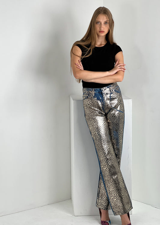 Gaiia Golden Leopard Print Straight Leg Denim