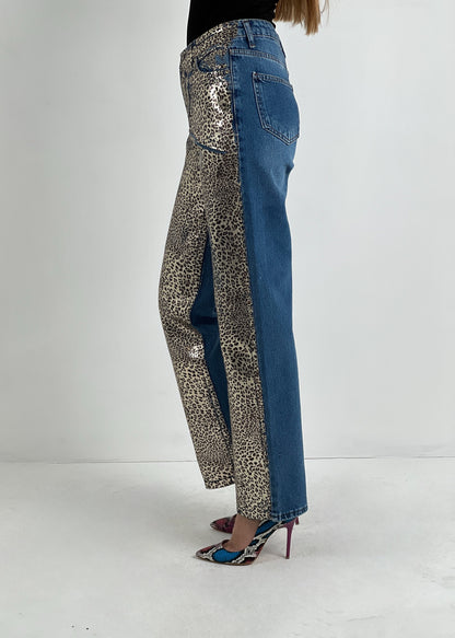 Gaiia Golden Leopard Print Straight Leg Denim
