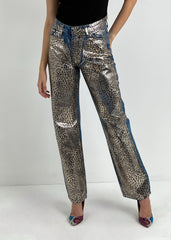 Gaiia Golden Leopard Print Straight Leg Denim