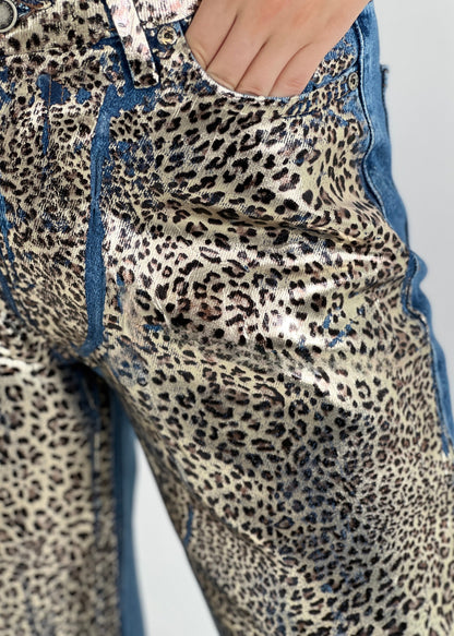 Gaiia Golden Leopard Print Straight Leg Denim