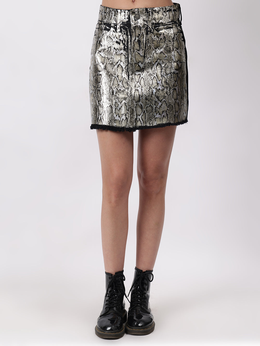 Gaiia Golden Snake Print Mini Skirt