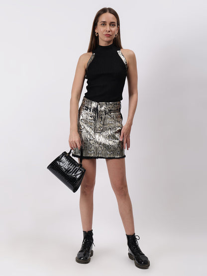 Gaiia Golden Snake Print Mini Skirt