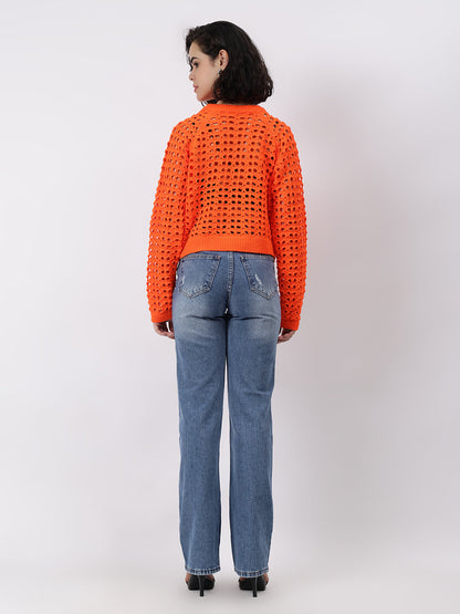 Gaiia Crew Neck Openwork Pullover