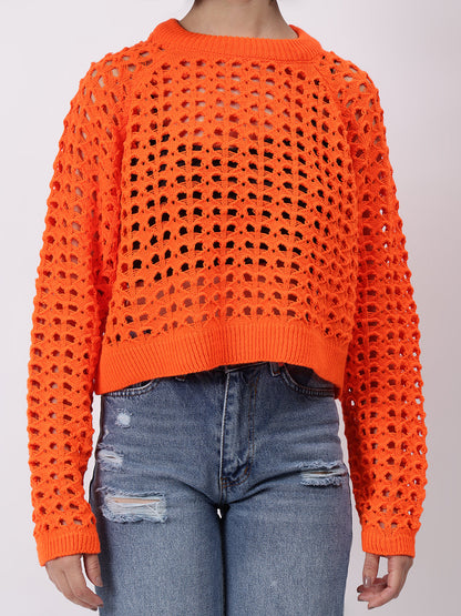 Gaiia Crew Neck Openwork Pullover
