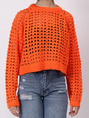 Gaiia Crew Neck Openwork Pullover