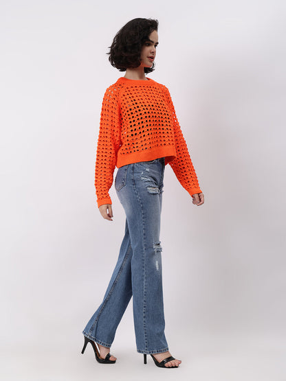 Gaiia Crew Neck Openwork Pullover