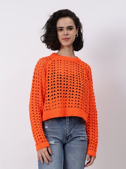 Gaiia Crew Neck Openwork Pullover