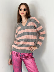 Gaiia Striped Pattern Oversize Knitwear Sweater