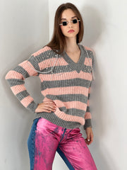 Gaiia Striped Pattern Oversize Knitwear Sweater