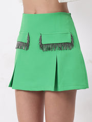 Solid Colour Skorts With Embellished Pockets