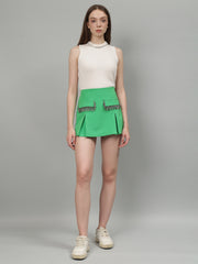 Solid Colour Skorts With Embellished Pockets