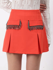 Solid Colour Skorts With Embellished Pockets