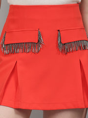 Solid Colour Skorts With Embellished Pockets