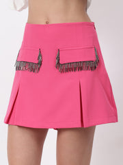 Solid Colour Skorts With Embellished Pockets