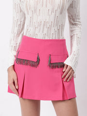 Solid Colour Skorts With Embellished Pockets