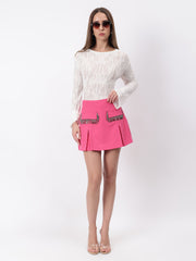 Solid Colour Skorts With Embellished Pockets