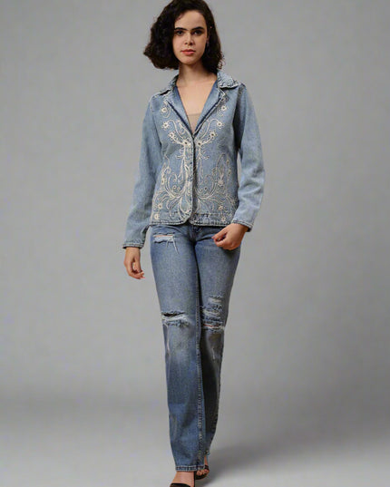 Embroided Denim Blazer