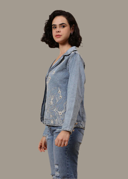 Gaiia Embroided Denim Blazer - Blue