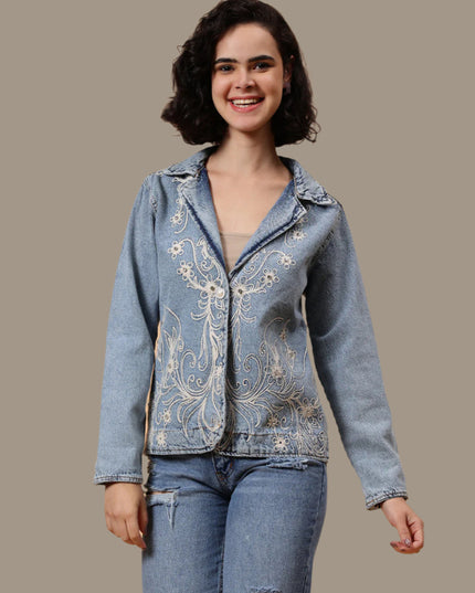 Embroided Denim Blazer