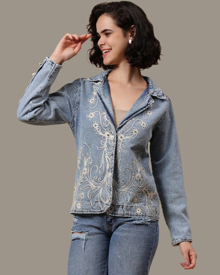 Embroided Denim Blazer