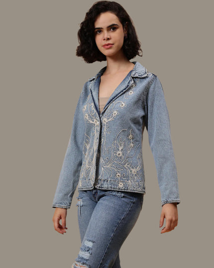 Embroided Denim Blazer