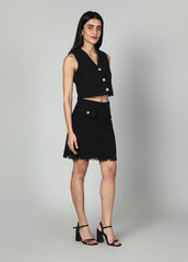 Gaiia Sleeveless Tweed Jacket And Mini Skirt Set