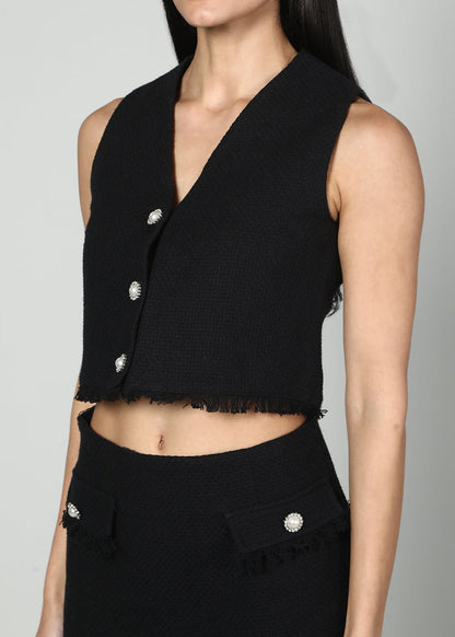 Gaiia Sleeveless Tweed Jacket And Mini Skirt Set