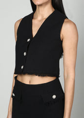 Gaiia Sleeveless Tweed Jacket And Mini Skirt Set