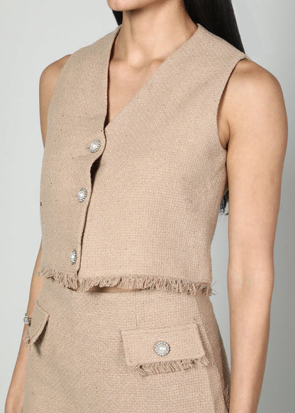 Gaiia Sleeveless Tweed Jacket And Mini Skirt Set