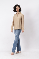 Women Long Sleeve Solid Color Shirt