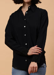 Women Long Sleeve Solid Color Shirt
