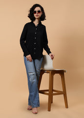 Women Long Sleeve Solid Color Shirt