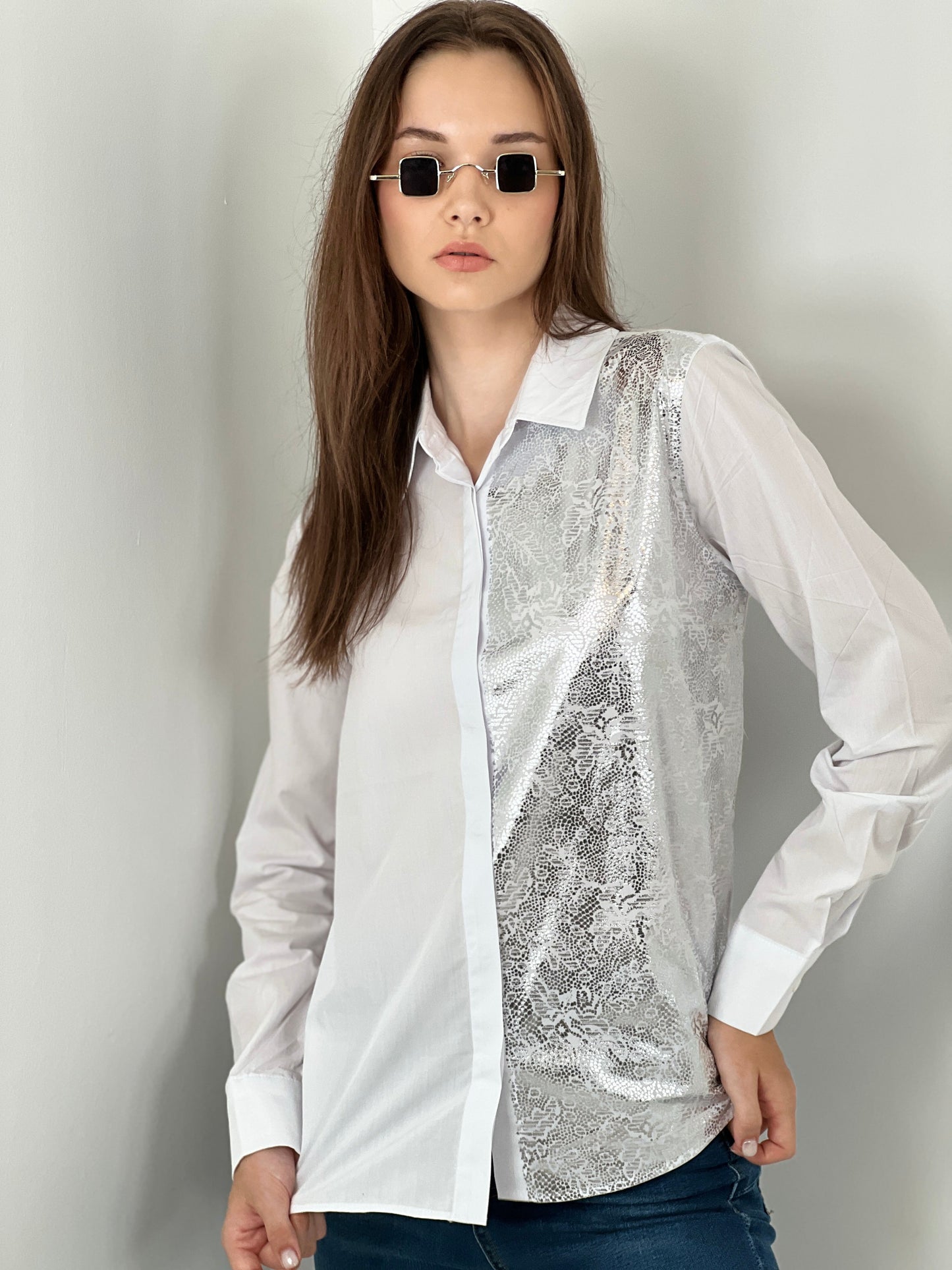 Gaiia Half Snake Print Shirt - White