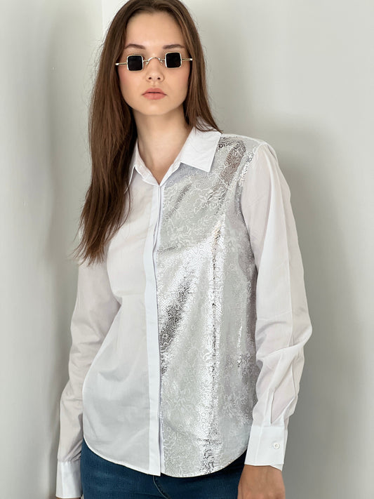 Gaiia Half Snake Print Shirt - White